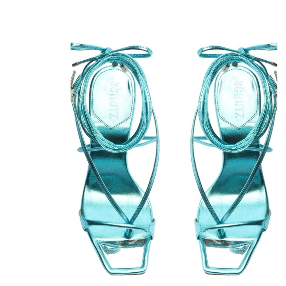 SCHUTZ size 5 women Vikki wrap around sandals Metallic turquoise NEVER WORN